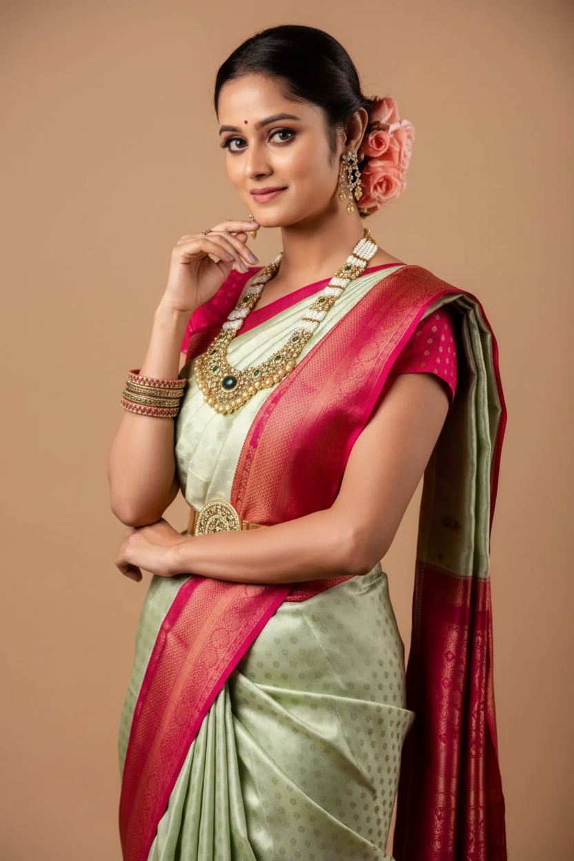 Snuggle Spot Women's Soft Lichi Silk Printed Saree With Unstitched Blouse 5.5Mtr (Light Green)