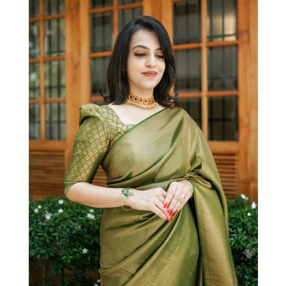 Snuggle Spot Women's Soft Lichi Silk Printed Saree With Unstitched Blouse 5.5Mtr (Green)