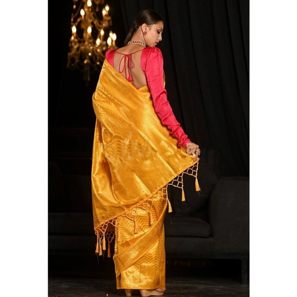 Snuggle Spot Women's Soft Lichi Silk Woven Saree With Unstitched Blouse 5.5Mtr (Yellow)