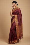 Snuggle Spot Women's Soft Lichi Silk Solid Saree With Unstitched Blouse 5.5Mtr (Maroon)