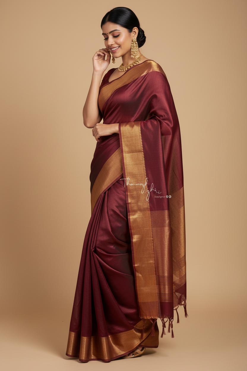 Snuggle Spot Women's Soft Lichi Silk Solid Saree With Unstitched Blouse 5.5Mtr (Maroon)