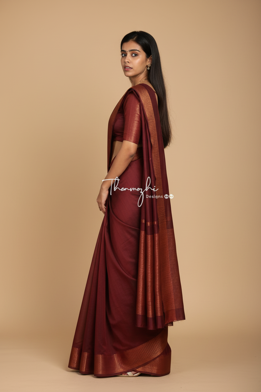 Snuggle Spot Women's Soft Lichi Silk Solid Saree With Unstitched Blouse 5.5Mtr (Maroon)