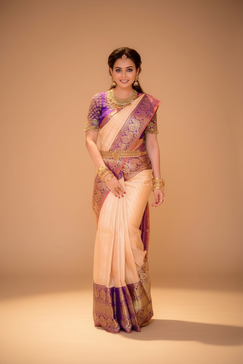 Snuggle Spot Women's Soft Lichi Silk Printed Saree With Unstitched Blouse 5.5Mtr (Purple)