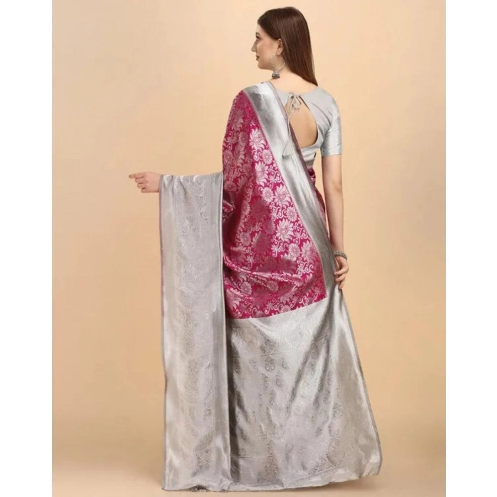 Snuggle Spot Women's Soft Lichi Silk Printed Saree With Unstitched Blouse 5.5Mtr (Pink)