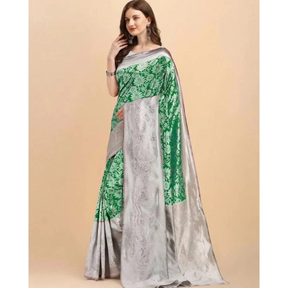 Snuggle Spot Women's Soft Lichi Silk Printed Saree With Unstitched Blouse 5.5Mtr (Green)