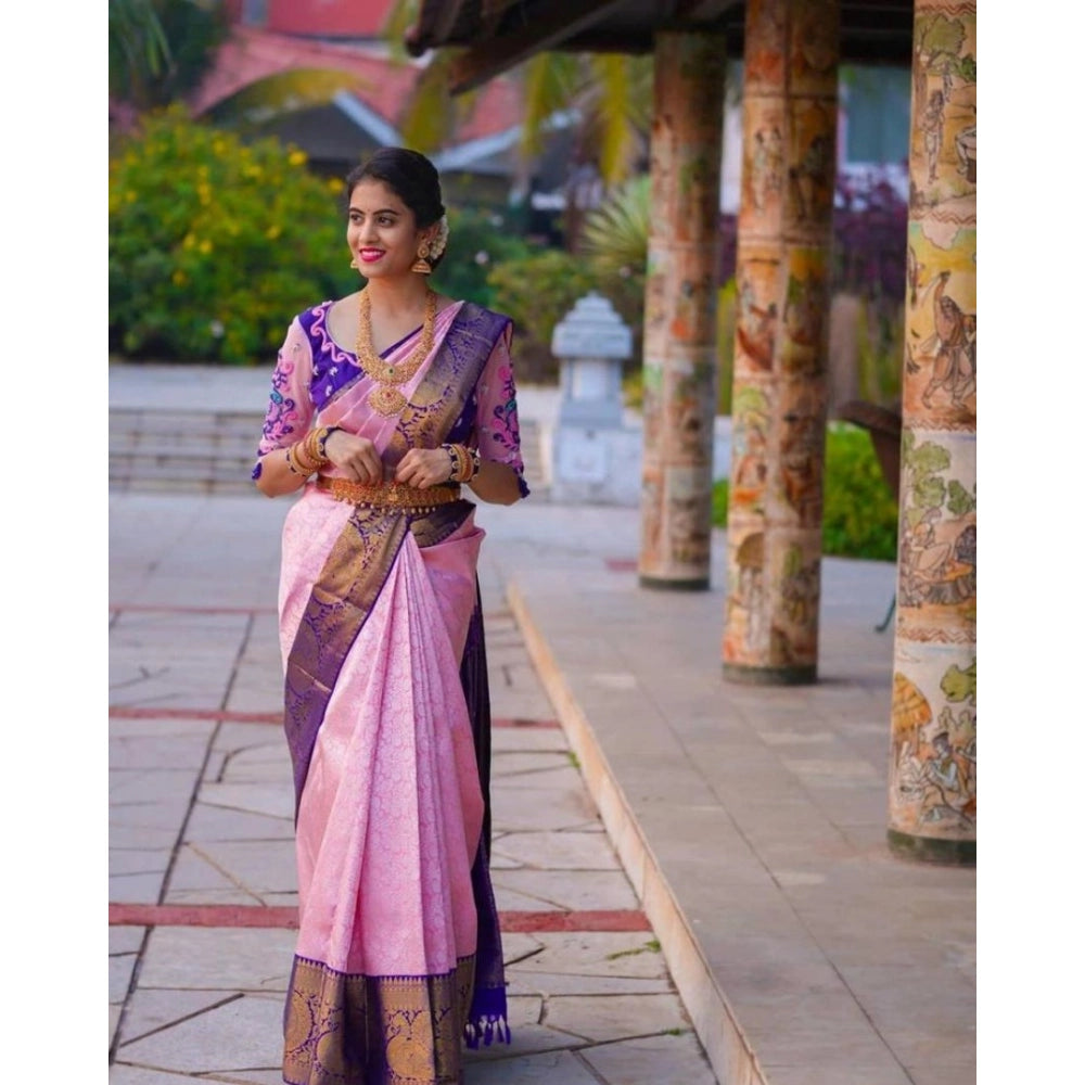 Snuggle Spot Women's Soft Lichi Silk Printed Saree With Unstitched Blouse 5.5Mtr (Purple)