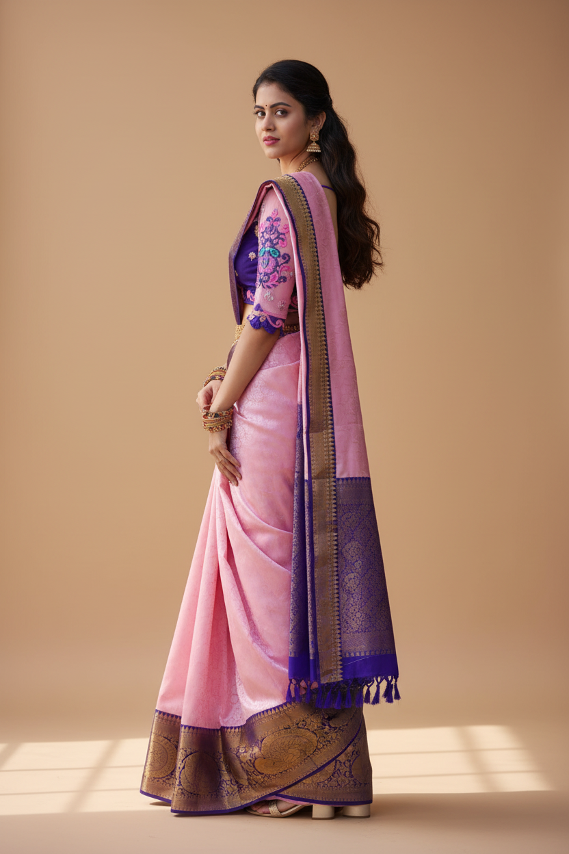 Snuggle Spot Women's Soft Lichi Silk Printed Saree With Unstitched Blouse 5.5Mtr (Purple)