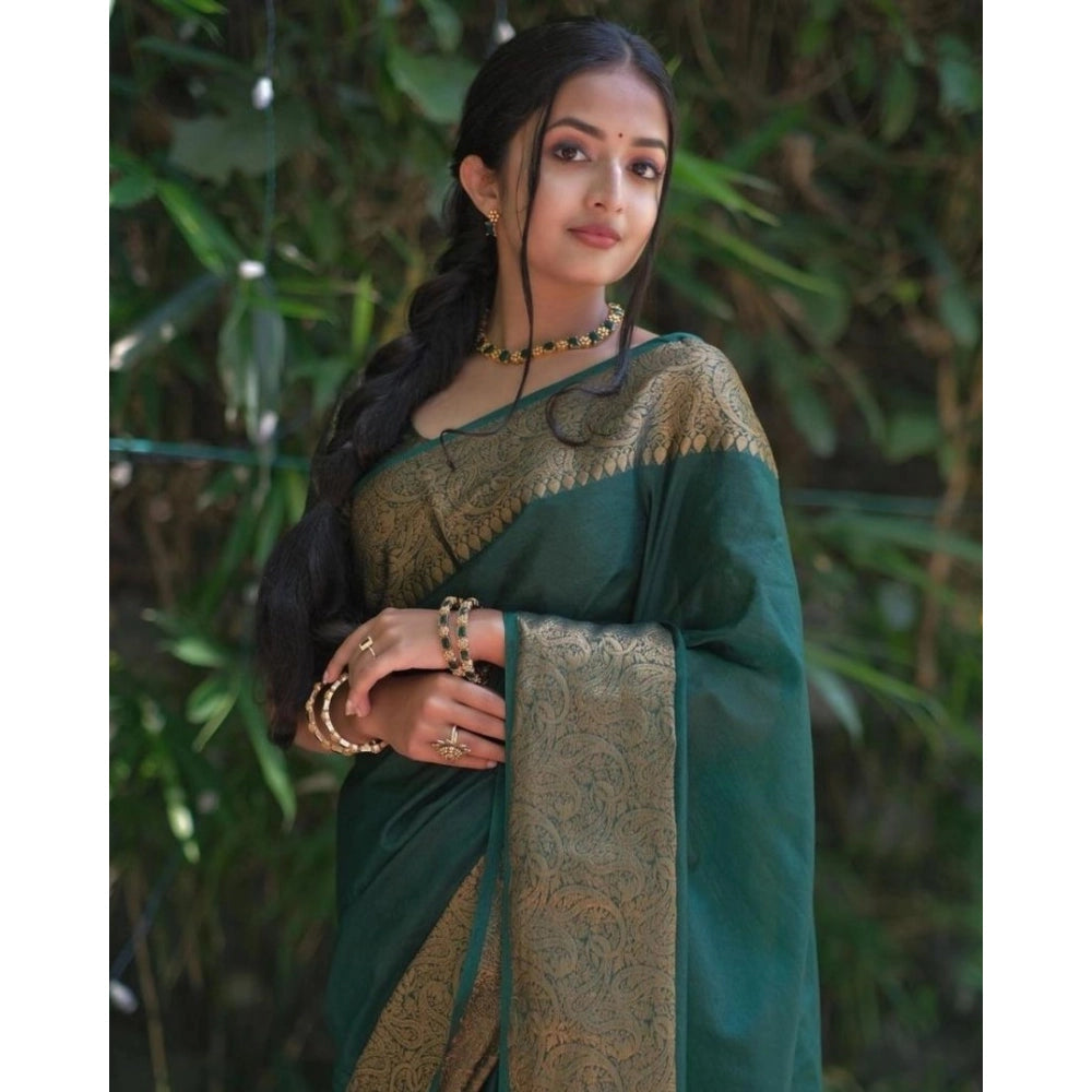 Snuggle Spot Women's Soft Lichi Silk Solid Saree With Unstitched Blouse 5.5Mtr (Green)