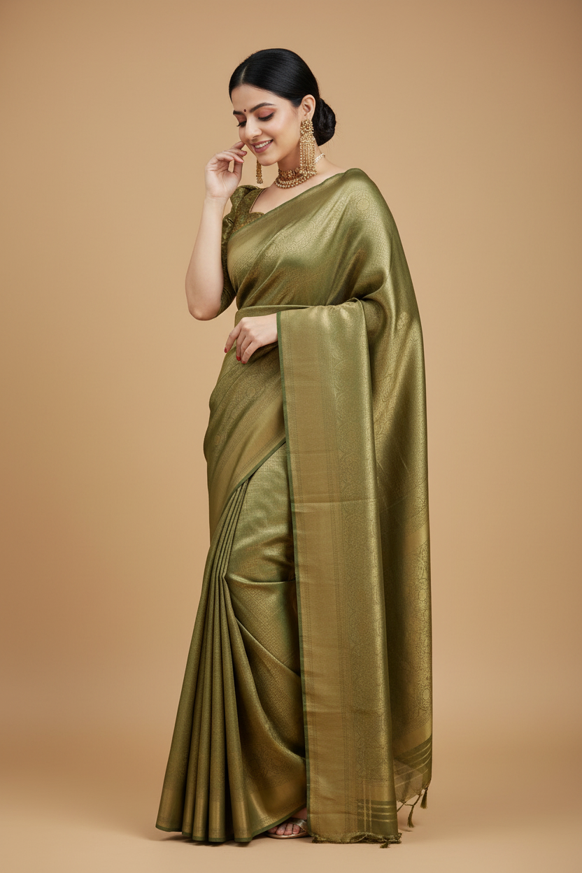 Snuggle Spot Women's Soft Lichi Silk Printed Saree With Unstitched Blouse 5.5Mtr (Green)