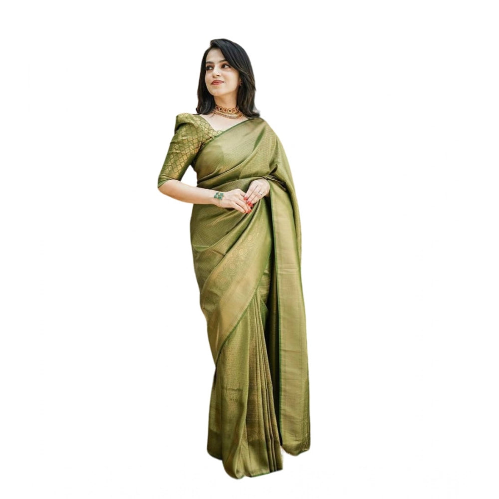 Snuggle Spot Women's Soft Lichi Silk Printed Saree With Unstitched Blouse 5.5Mtr (Green)