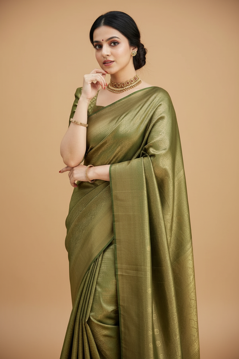 Snuggle Spot Women's Soft Lichi Silk Printed Saree With Unstitched Blouse 5.5Mtr (Green)