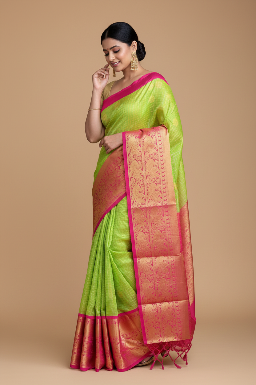 Snuggle Spot Women's Soft Lichi Silk Printed Saree With Unstitched Blouse 5.5Mtr (Green)