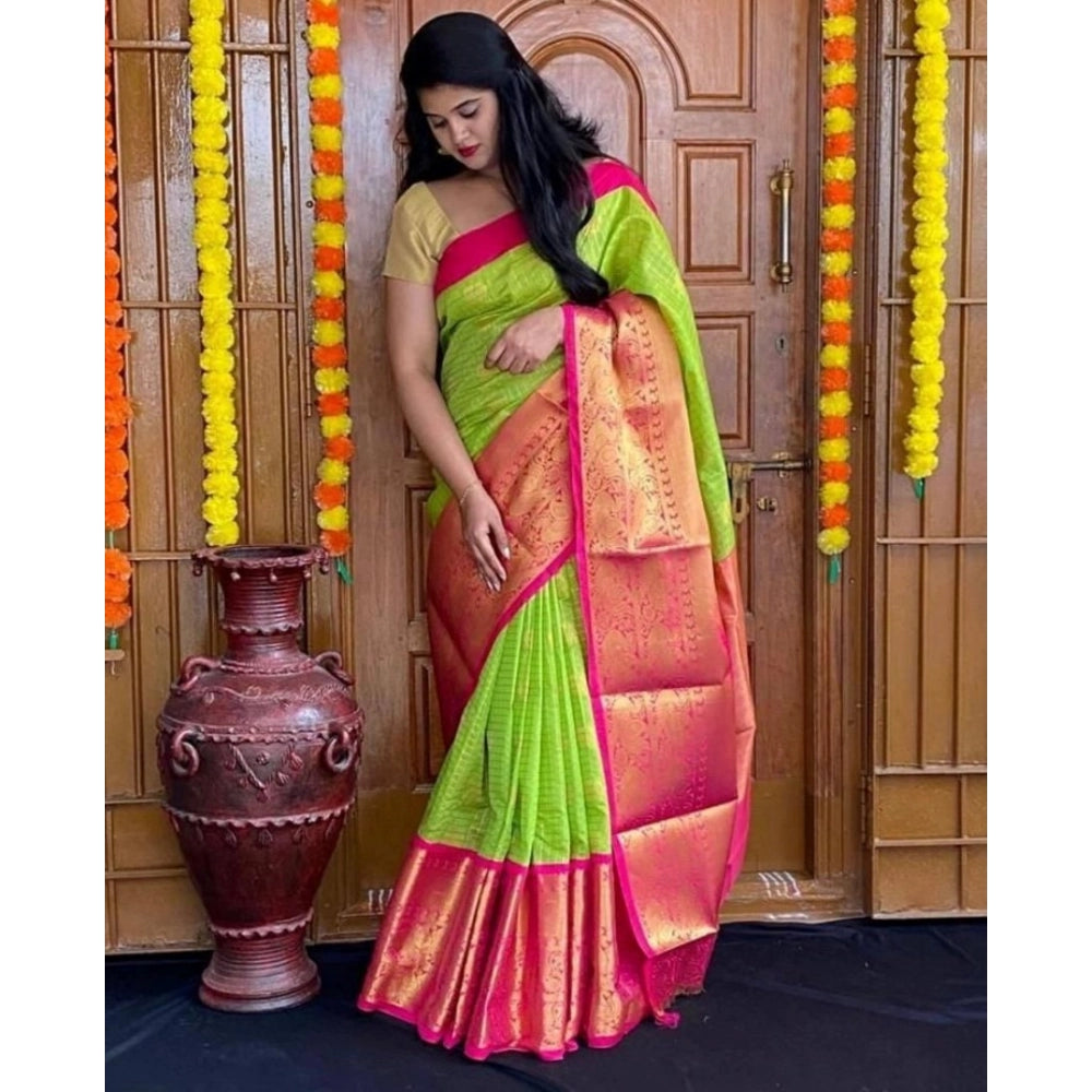 Snuggle Spot Women's Soft Lichi Silk Printed Saree With Unstitched Blouse 5.5Mtr (Green)