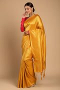 Snuggle Spot Women's Soft Lichi Silk Woven Saree With Unstitched Blouse 5.5Mtr (Yellow)