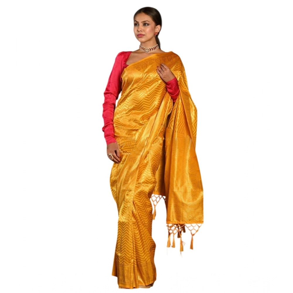 Snuggle Spot Women's Soft Lichi Silk Woven Saree With Unstitched Blouse 5.5Mtr (Yellow)