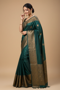 Snuggle Spot Women's Soft Lichi Silk Solid Saree With Unstitched Blouse 5.5Mtr (Green)