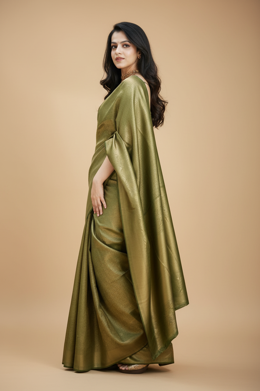Snuggle Spot Women's Soft Lichi Silk Printed Saree With Unstitched Blouse 5.5Mtr (Green)
