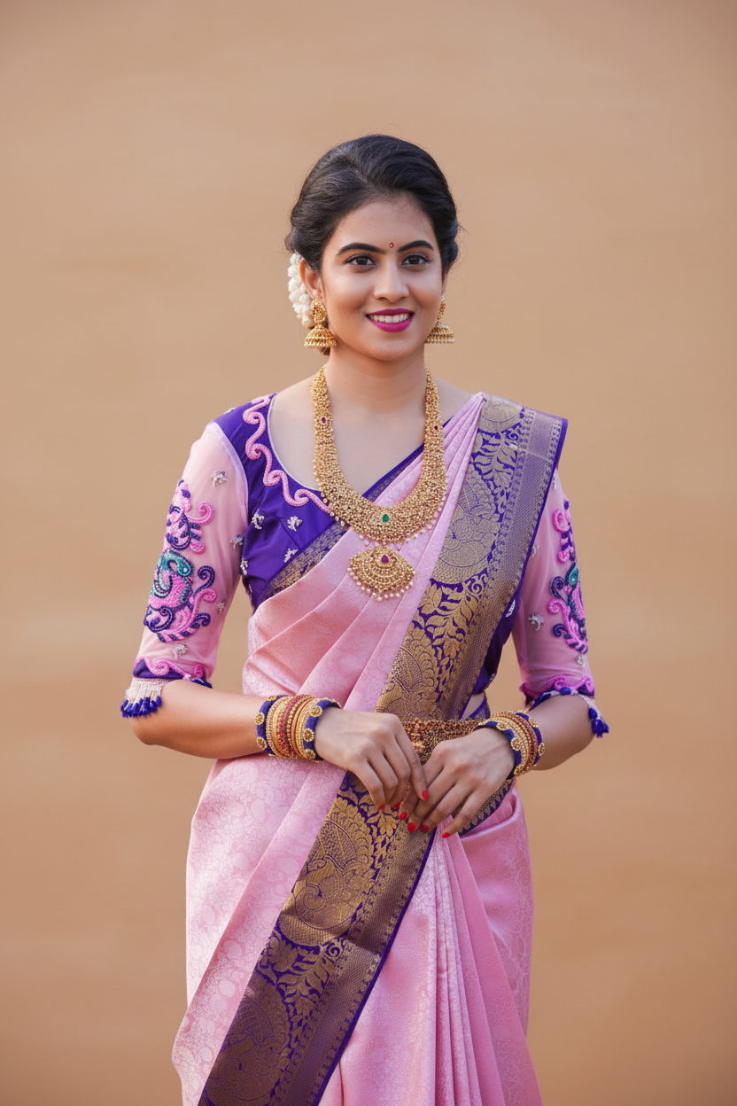 Snuggle Spot Women's Soft Lichi Silk Printed Saree With Unstitched Blouse 5.5Mtr (Purple)