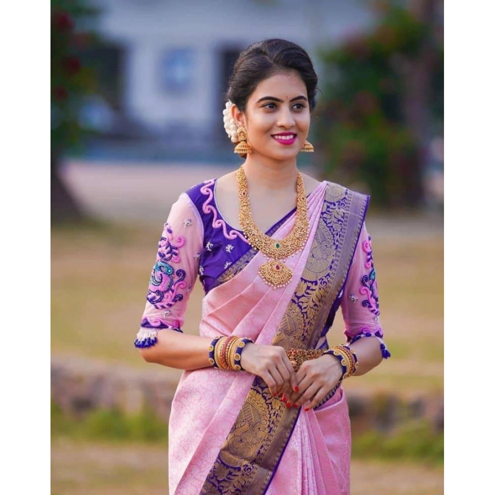 Snuggle Spot Women's Soft Lichi Silk Printed Saree With Unstitched Blouse 5.5Mtr (Purple)