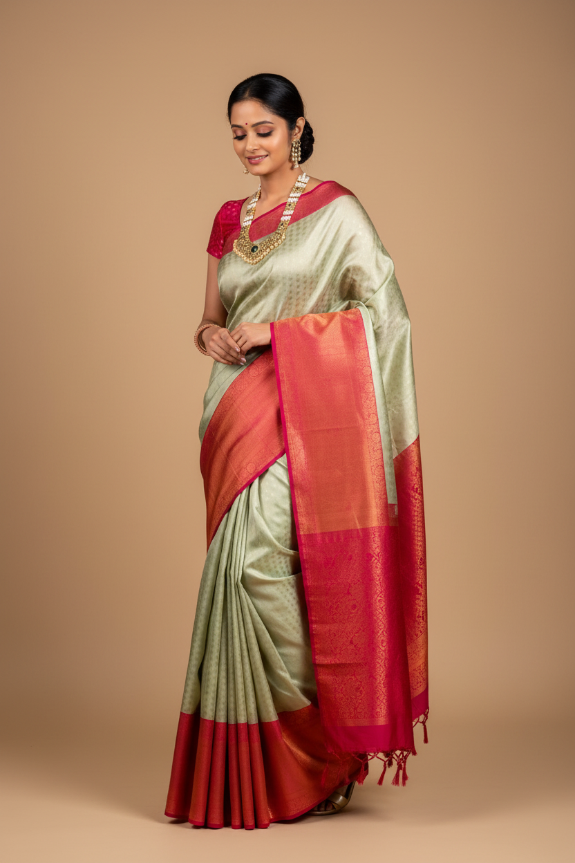 Snuggle Spot Women's Soft Lichi Silk Printed Saree With Unstitched Blouse 5.5Mtr (Light Green)