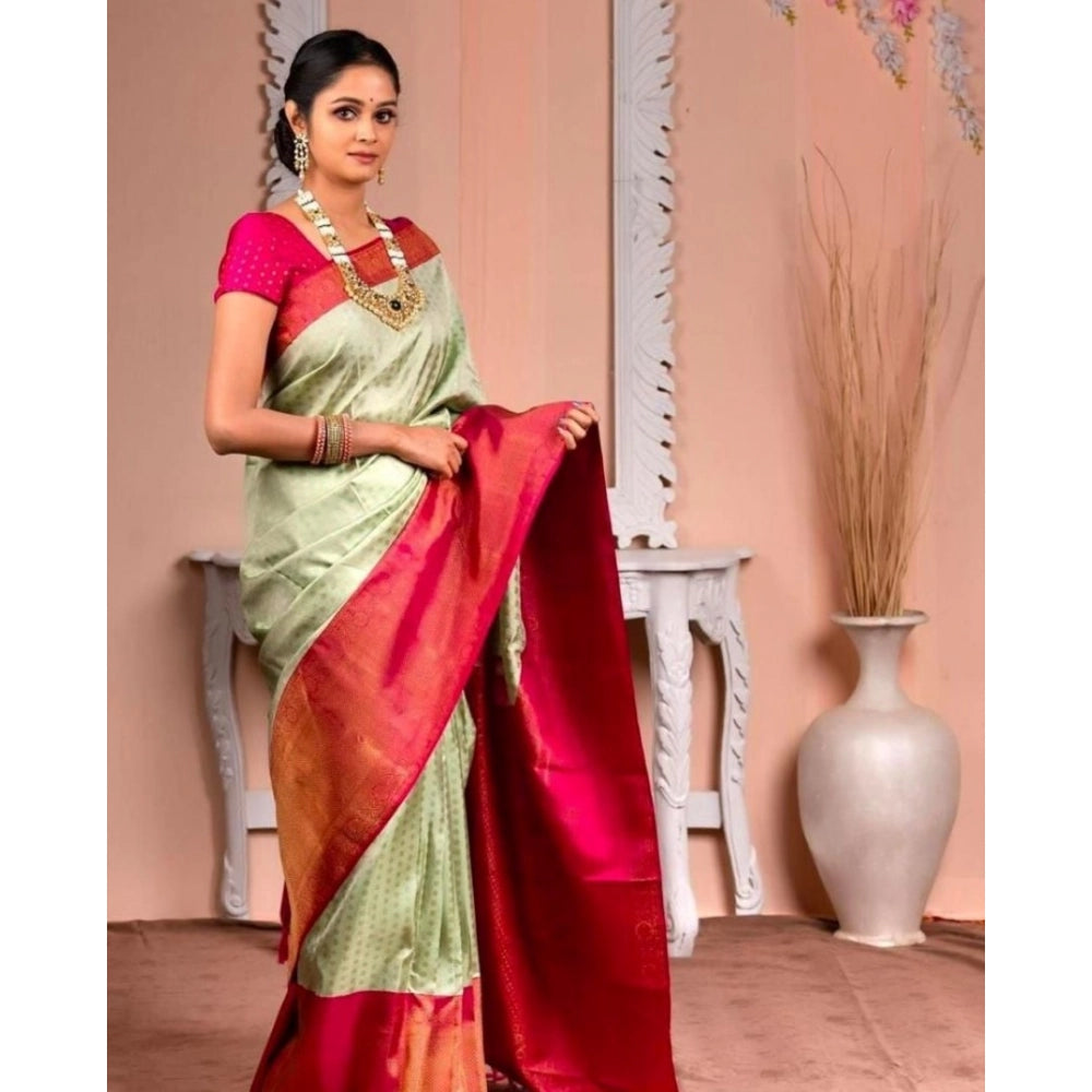 Snuggle Spot Women's Soft Lichi Silk Printed Saree With Unstitched Blouse 5.5Mtr (Light Green)