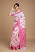 Snuggle Spot Women's Jamdani Cotton Silk Printed Saree With Unstitched Blouse 5.5Mtr (Pink)