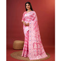 Snuggle Spot Women's Cotton Silk Printed Saree With Unstitched Blouse 5.5Mtr (Pink)