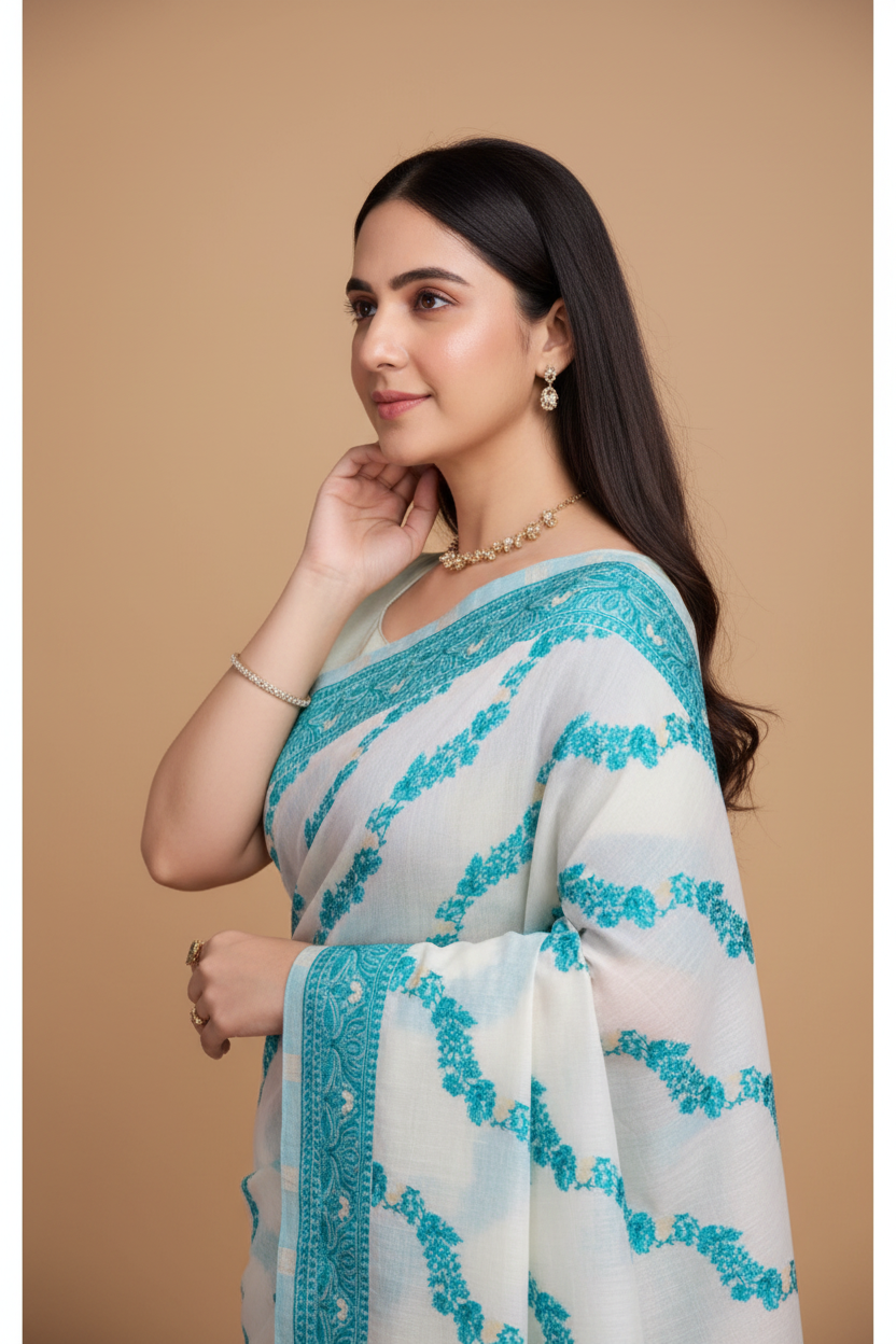 Snuggle Spot Women's Jamdani Cotton Silk Printed Saree With Unstitched Blouse 5.5Mtr (Rama)