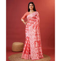 Snuggle Spot Women's Cotton Silk Printed Saree With Unstitched Blouse 5.5Mtr (Peach)