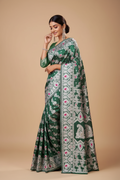Snuggle Spot Women's Cotton Silk Printed Saree With Unstitched Blouse 5.5Mtr (Green)