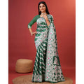 Snuggle Spot Women's Cotton Silk Printed Saree With Unstitched Blouse 5.5Mtr (Green)