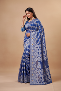 Snuggle Spot Women's Cotton Silk Printed Saree With Unstitched Blouse 5.5Mtr (Blue)