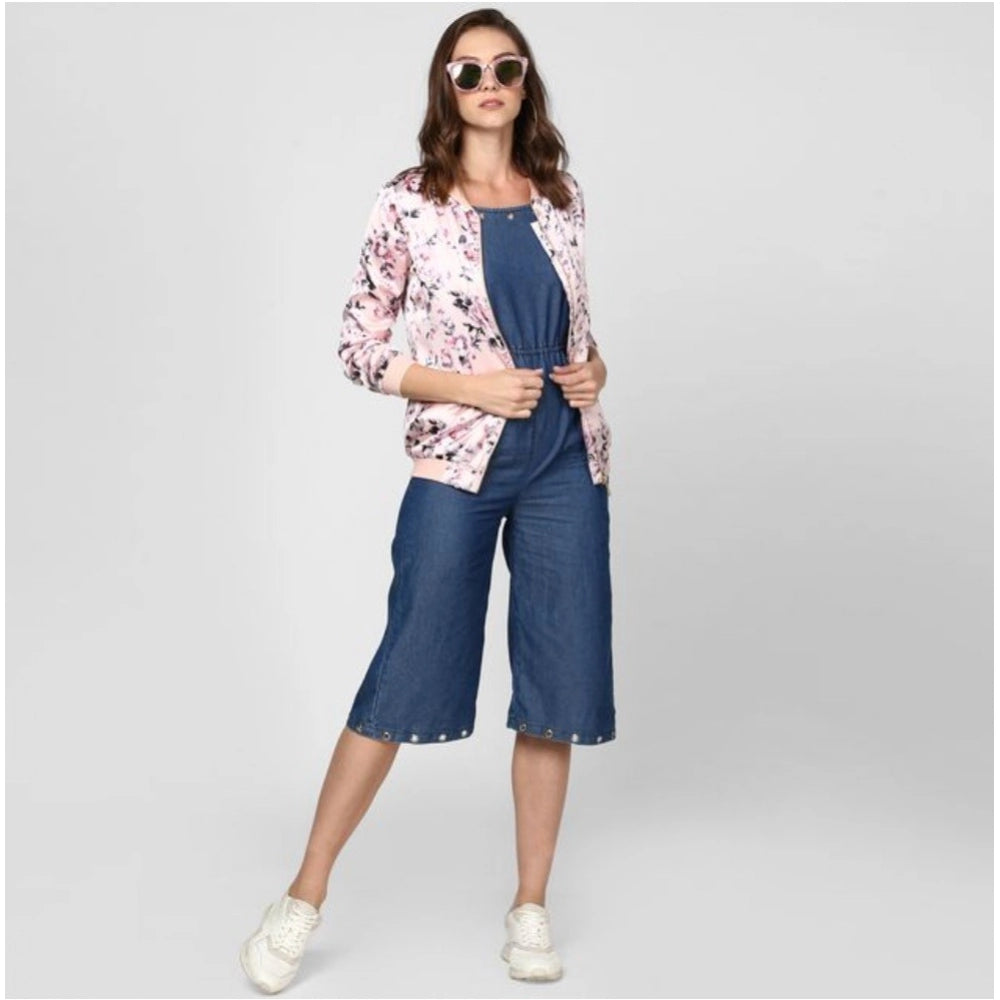 Snuggle Spot Women's Satin Floral 3/4th Sleeve Jacket (Light Pink)