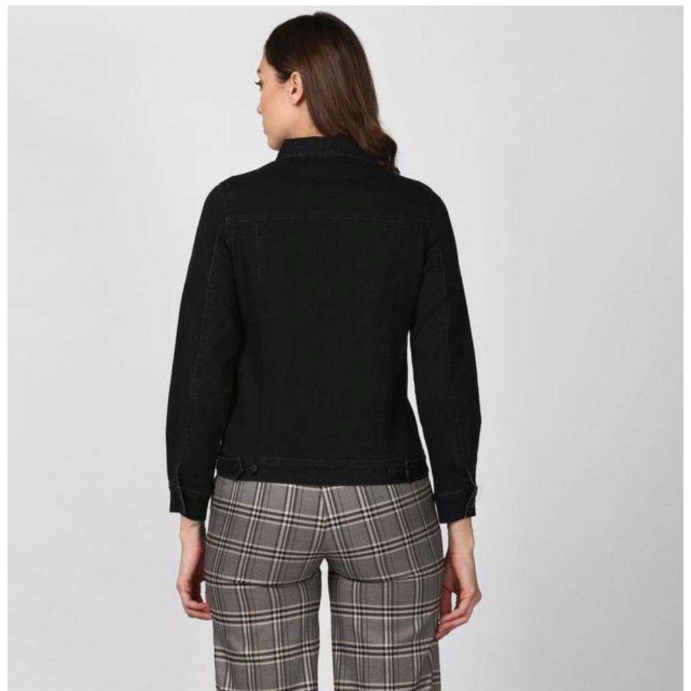 Snuggle Spot Women's Denim Solid Long Sleeve Jacket (Black)