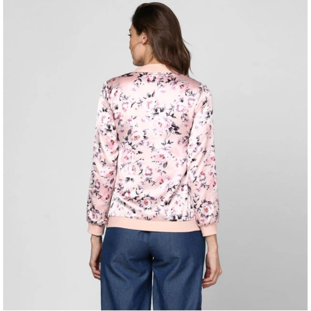 Snuggle Spot Women's Satin Floral 3/4th Sleeve Jacket (Light Pink)