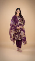 Snuggle Spot Women's Cotton Blend Printed Kurti With Pant Dupatta Set (Purple)