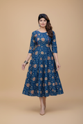 Snuggle Spot Women's Rayon Print With Embroidery Work A-Line Kurti (Navy Blue)