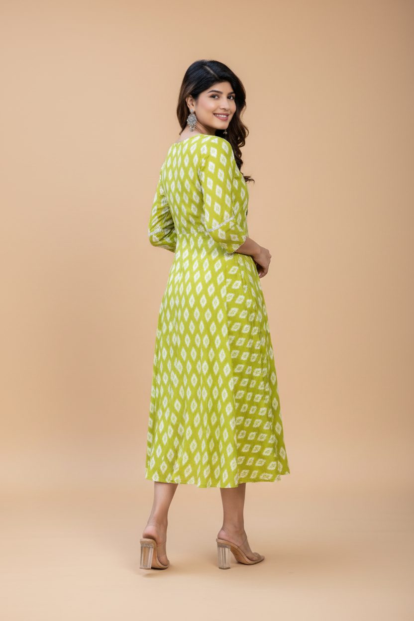 Snuggle Spot Women's Rayon Print With Embroidery Work A-Line Kurti (Parrot)