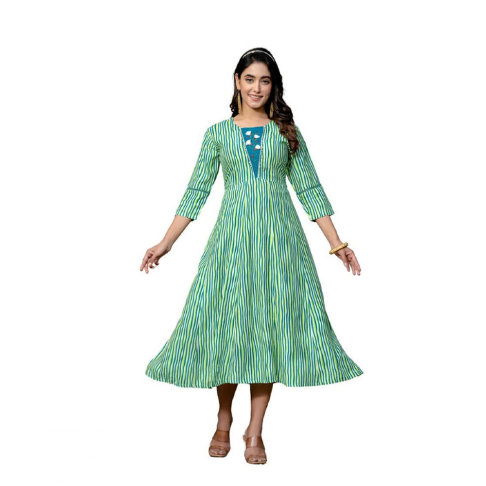Snuggle Spot Women's Rayon Print With Embroidery Work A-Line Kurti (Rama)
