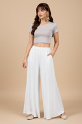 Generic Women's Georgette Solid Mid-Rise Wide Leg Flared Palazzo with Elastic Waist (White)