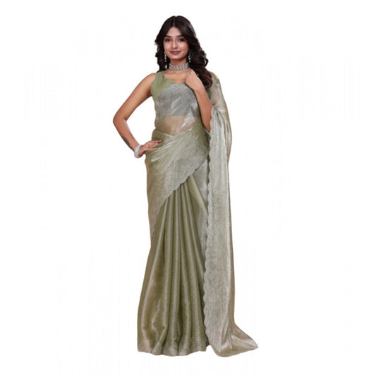 Snuggle Spot Women's Jimmy choo Embellished Bollywood Saree With Unstitched Blouse 5.5Mtr (Light Green)