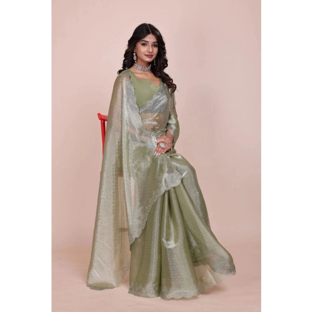 Snuggle Spot Women's Jimmy choo Embellished Bollywood Saree With Unstitched Blouse 5.5Mtr (Light Green)