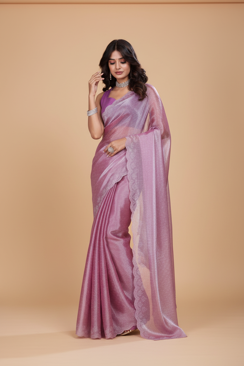 Snuggle Spot Women's Jimmy choo Embellished Bollywood Saree With Unstitched Blouse 5.5Mtr (Magenta)