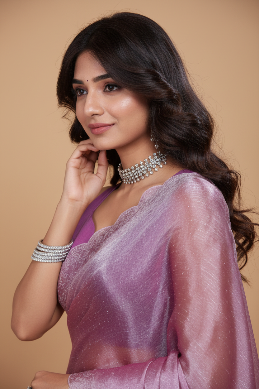 Snuggle Spot Women's Jimmy choo Embellished Bollywood Saree With Unstitched Blouse 5.5Mtr (Magenta)
