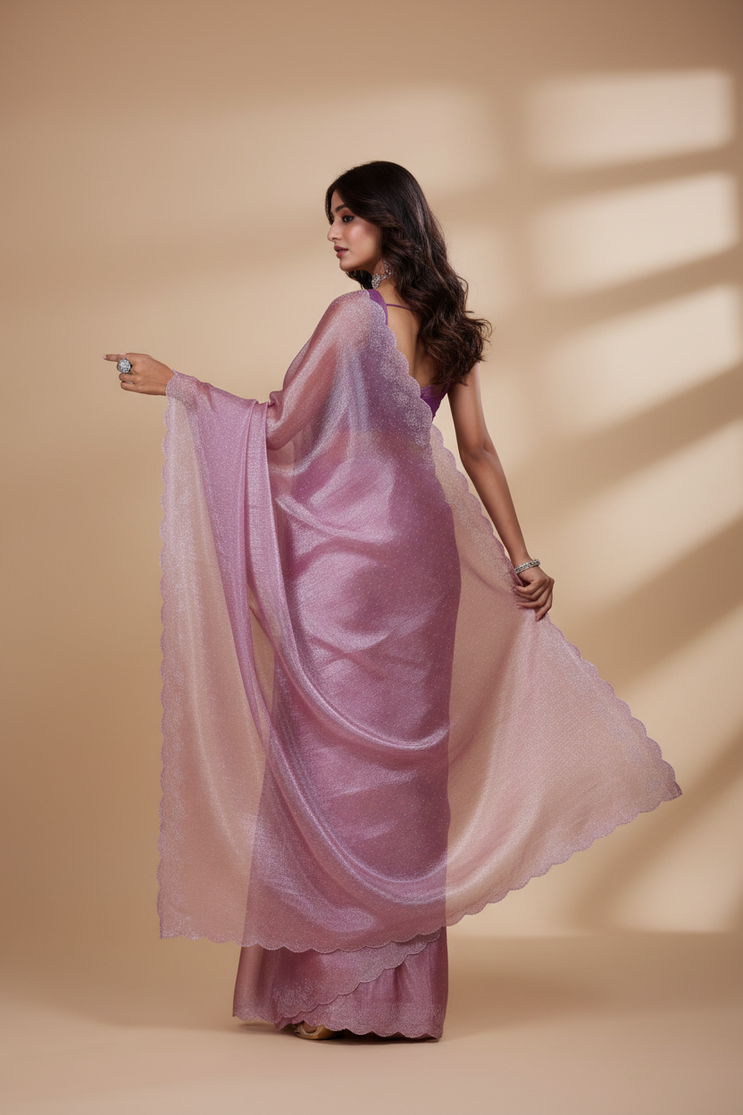 Snuggle Spot Women's Jimmy choo Embellished Bollywood Saree With Unstitched Blouse 5.5Mtr (Magenta)