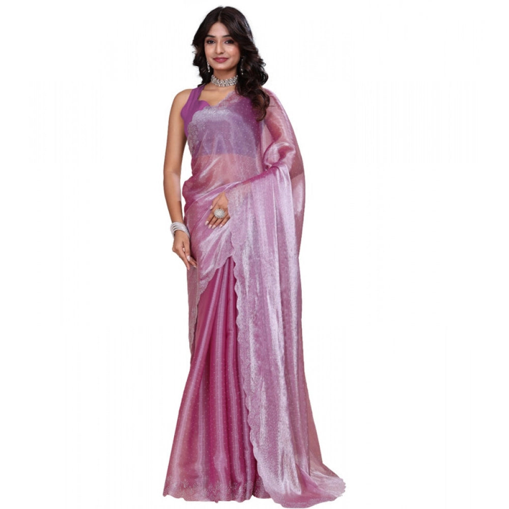 Snuggle Spot Women's Jimmy choo Embellished Bollywood Saree With Unstitched Blouse 5.5Mtr (Magenta)
