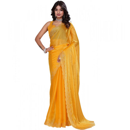 Snuggle Spot Women's Jimmy choo Embellished Bollywood Saree With Unstitched Blouse 5.5Mtr (Mustard)