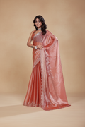 Snuggle Spot Women's Jimmy choo Embellished Bollywood Saree With Unstitched Blouse 5.5Mtr (Orange)