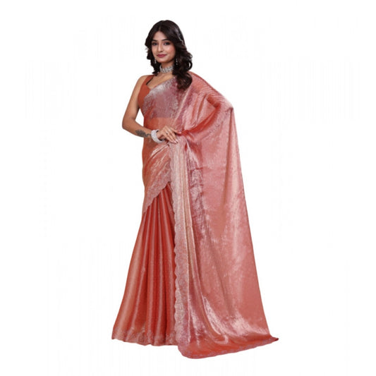 Snuggle Spot Women's Jimmy choo Embellished Bollywood Saree With Unstitched Blouse 5.5Mtr (Orange)