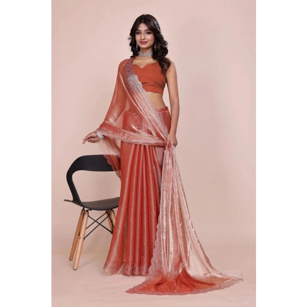 Snuggle Spot Women's Jimmy choo Embellished Bollywood Saree With Unstitched Blouse 5.5Mtr (Orange)